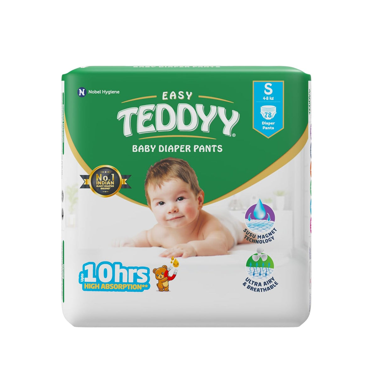 TEDDYY Easy Baby S Size Diaper Pant Style | 3–8 kg | Long Protection Hours | Anti-Bacterial | Airy Breathable Fit | Rapid Soaker Channels with Wetness Indicator
