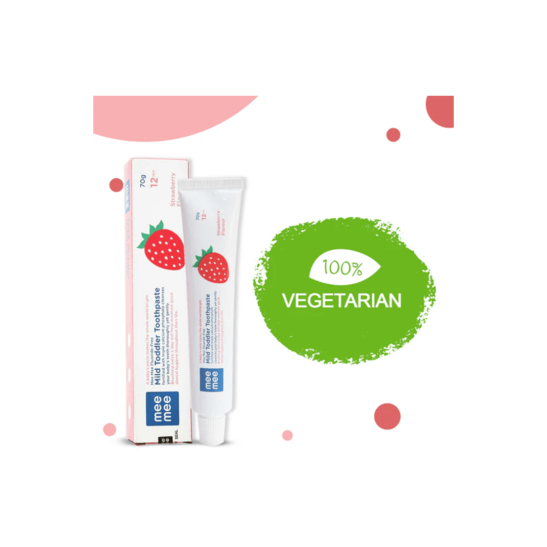 Mee Mee Baby Care Mee Mee Fluoride-Free Mild Toddler Toothpaste with Triple Calcium Strawberry Flavor, 70gms( 1 Month+ )