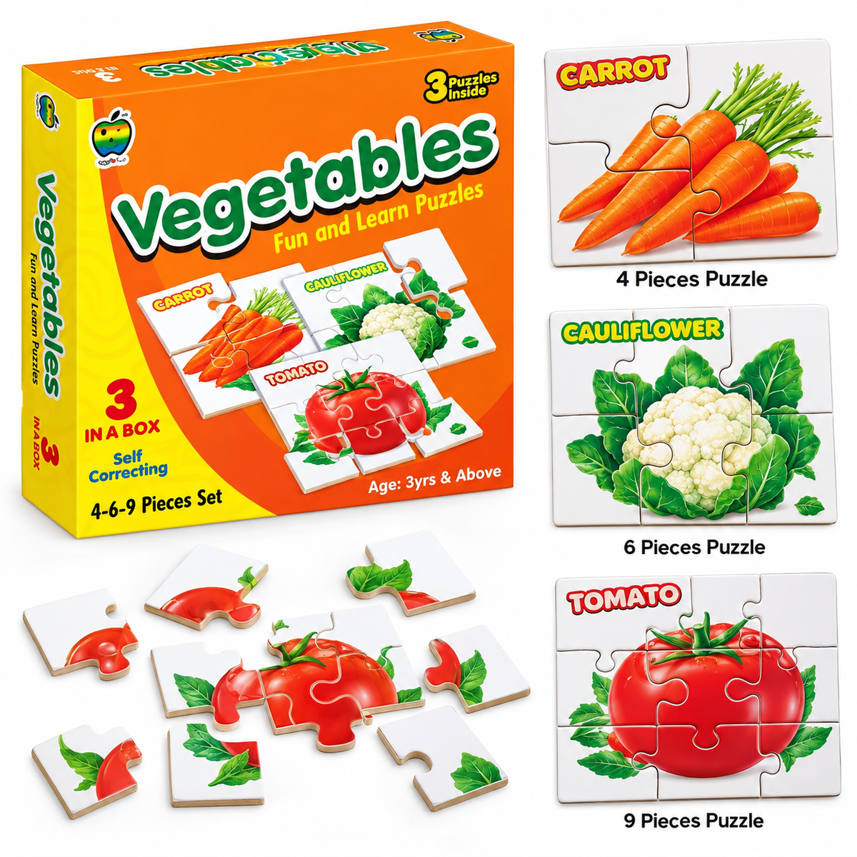 Vegetables Fun and Learn Puzzles Educational, Brain Development Puzzle Set For Kids (3 Years+)