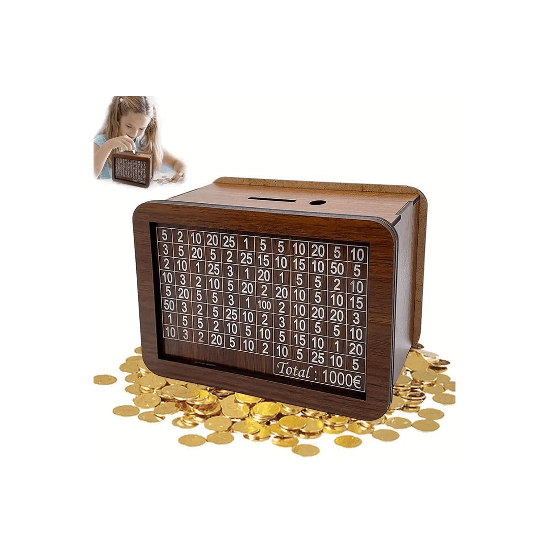 Elisburry Toys Elisburry Wooden Money Piggy Bank, Money Saving Box, With Savings Chart, 100000 Rupees Goal Tracker, Cash Collection Bank for Kids and Adults