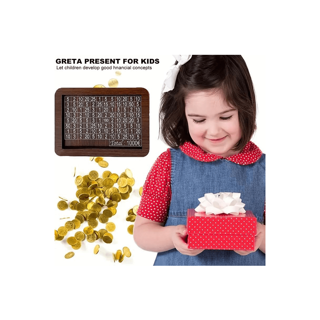 Elisburry Toys Elisburry Wooden Money Piggy Bank, Money Saving Box, With Savings Chart, 100000 Rupees Goal Tracker, Cash Collection Bank for Kids and Adults